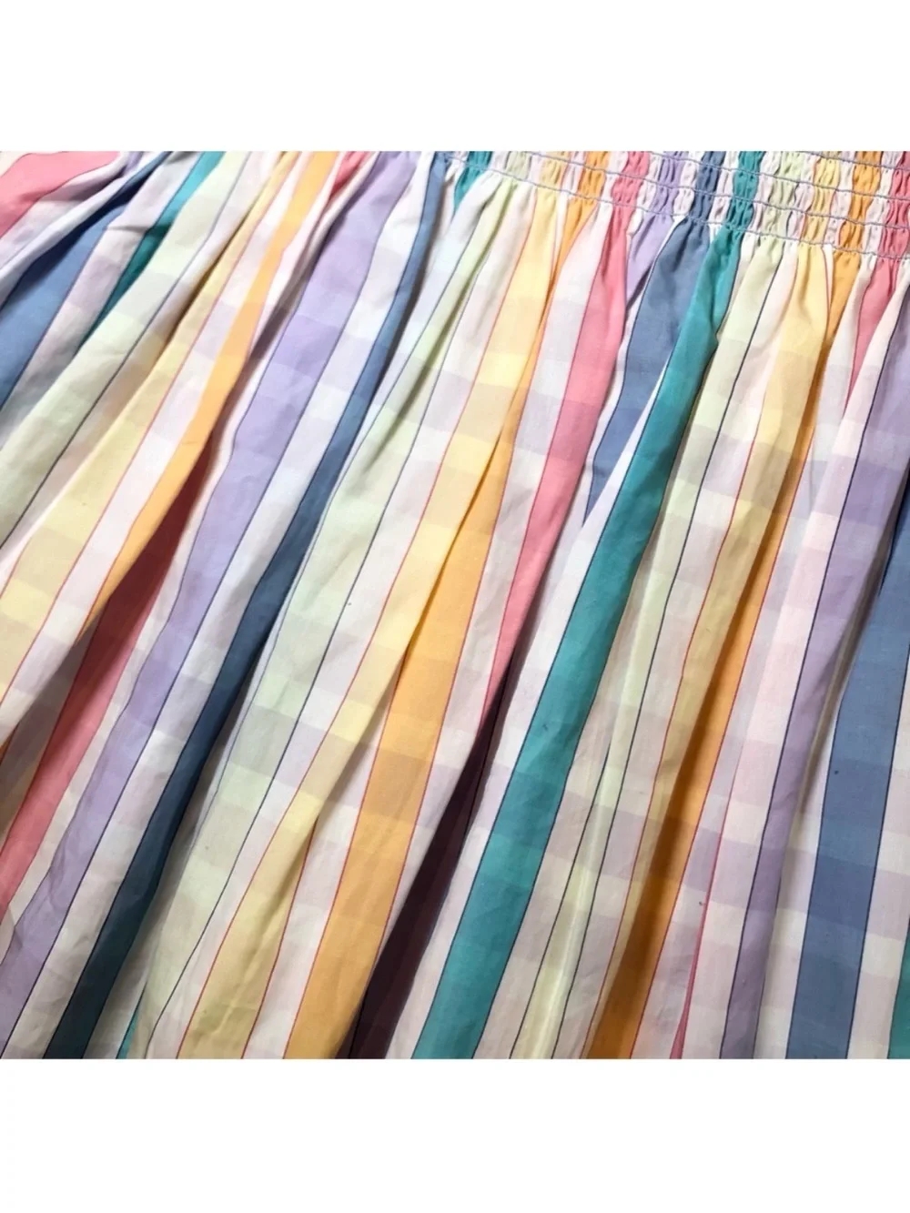 New J. Crew Re-Imagined Pastel Rainbow Striped Smocked Mermaid Midi Skirt size 0